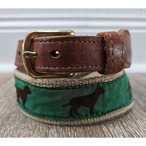 J. Bailey Buddy Belt Brown Lab Leather Canvas Ribbon Belt - 20 Inches